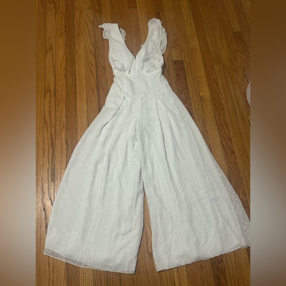 Free People White Plunge Jumpsuit with Flutter Cap Sleeves - Picture 11 of 14